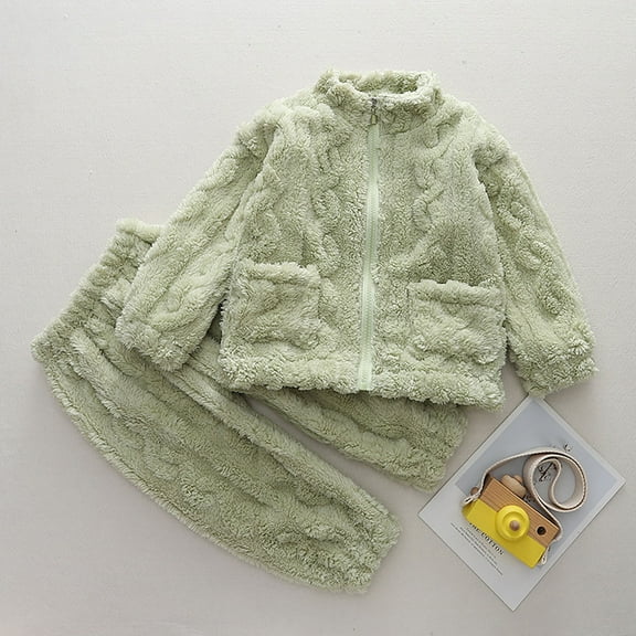 Kids fleece pjs set 2pcs Set kid's warm clothing girls pajamas long sleeve Solid color thermal underwear 4-5 Years girls pajamas Cute Boy Girl Clothing
