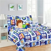 Kids girls boys comforter set bed in bag city truck printed easy wash twin size 6 pieces super soft bedding décor