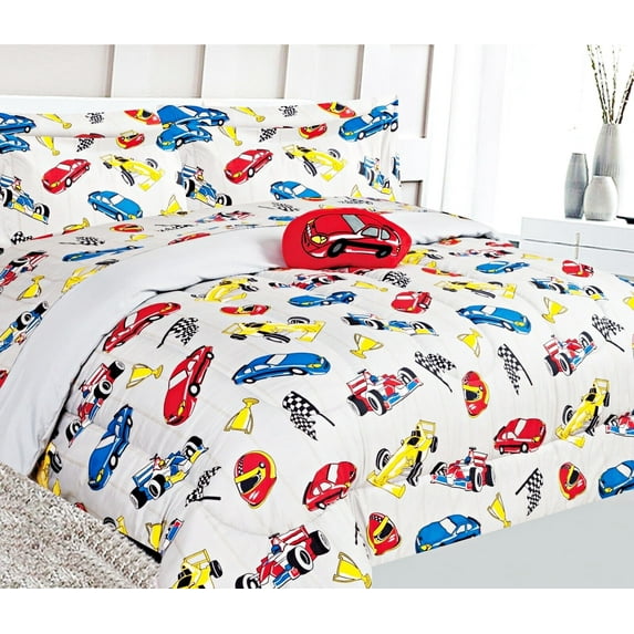 Comforter Set Bed in Bag Racing Red Car Printed Twin 6- Pieces Super Soft Bedding Bedroom Decor