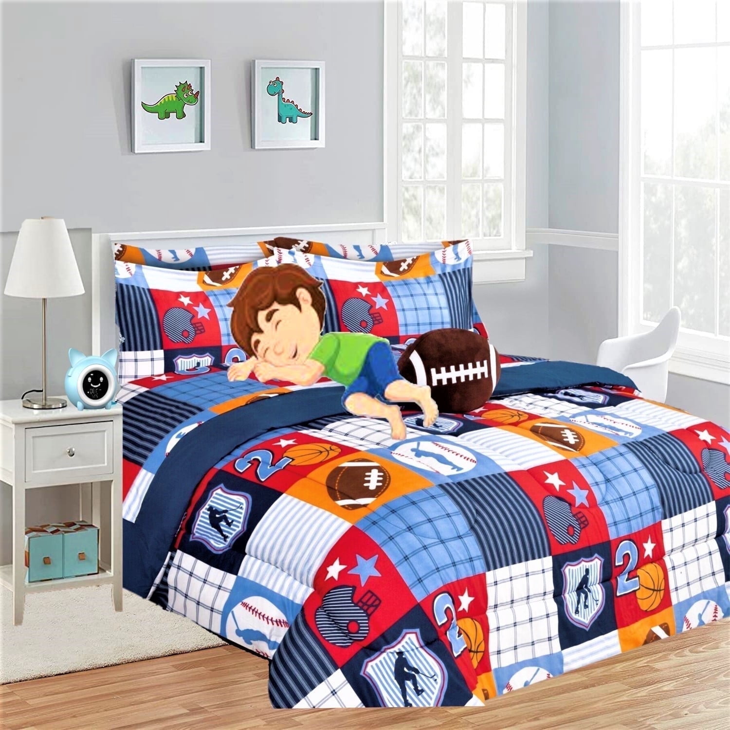 Comforter Set Bed in Bag Patchwork Football Printed Twin 6- Pieces Super Soft Bedding Bedroom Decor