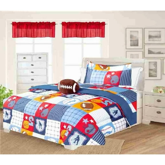 Gorgeous Home Linen 6-Pieces Kids Twin Bed in a Bag Sports Patchwork Reversible with Sheets and Dressing Pillow