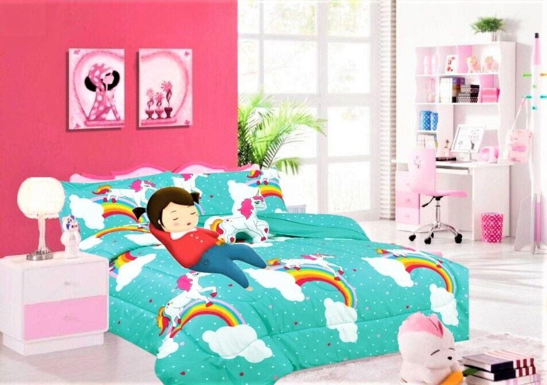 Kids girls boys comforter set bed in bag unicorn blue printed easy wash