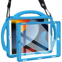 Kids iPad Case 10.2 Inch for iPad 9th/8th/7th Gen, Shockproof Silicone Cover with Built-in Screen Protector, Handle, Kickstand & Removable Strap (Blue)