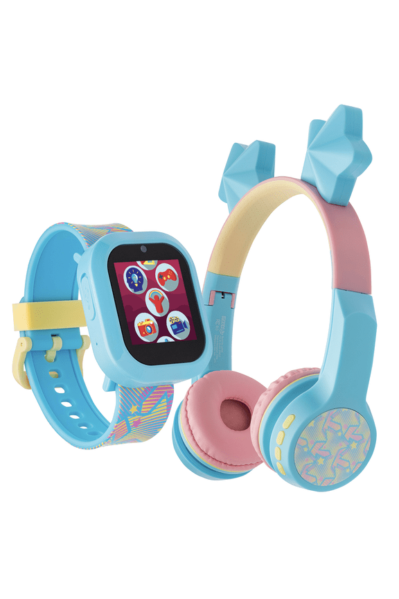 Kids iTech Jr Star Silicone Strap Smartwatch with Kids On Ear Light up Bluetooth Headphones