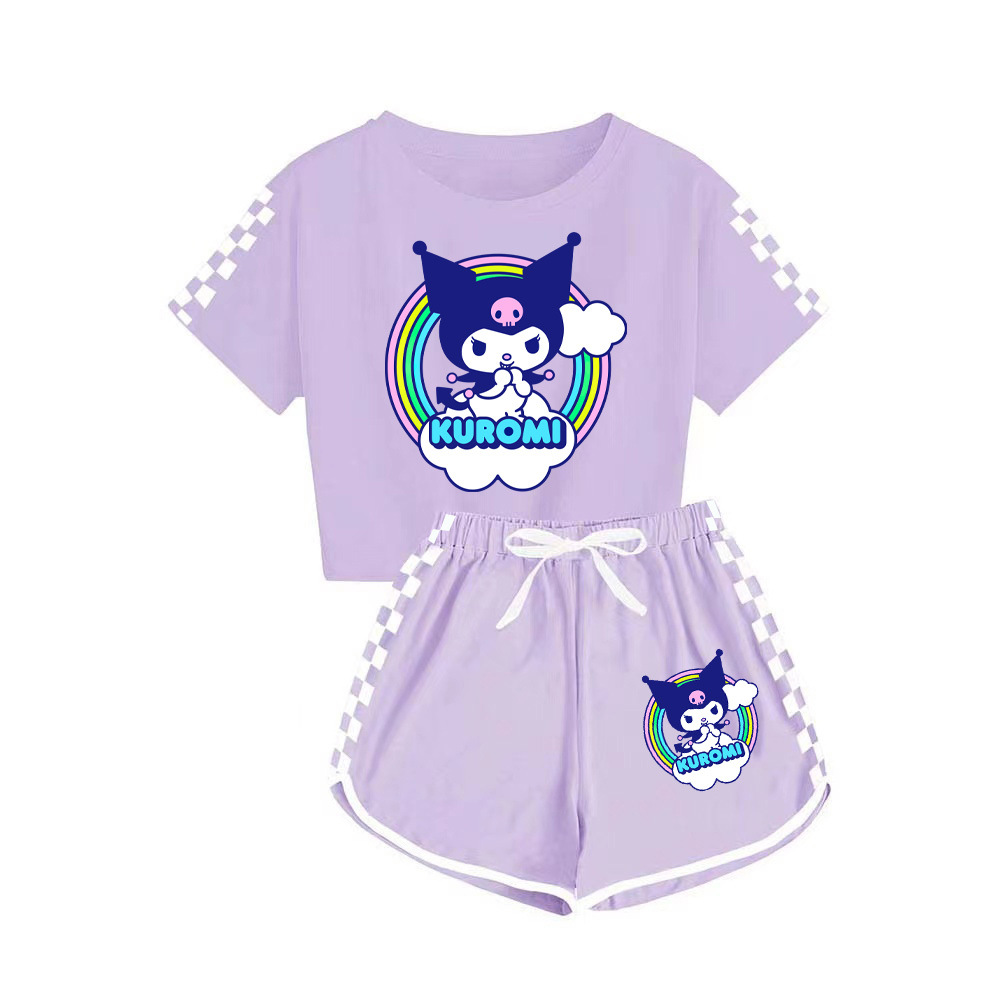 Kids kuromi Summer Sport T-Shirt and Shorts Set Plaid Print Clothing ...