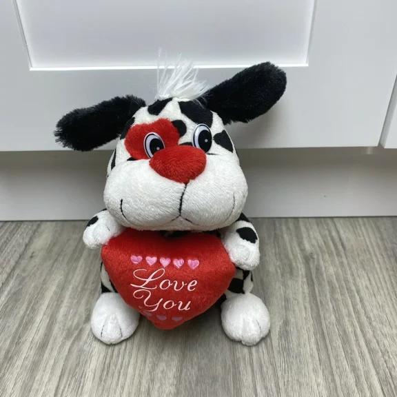 Kids of America Plush Dog Black White 7" Red Heart Pillow Love You Stuffed Doll Vintage