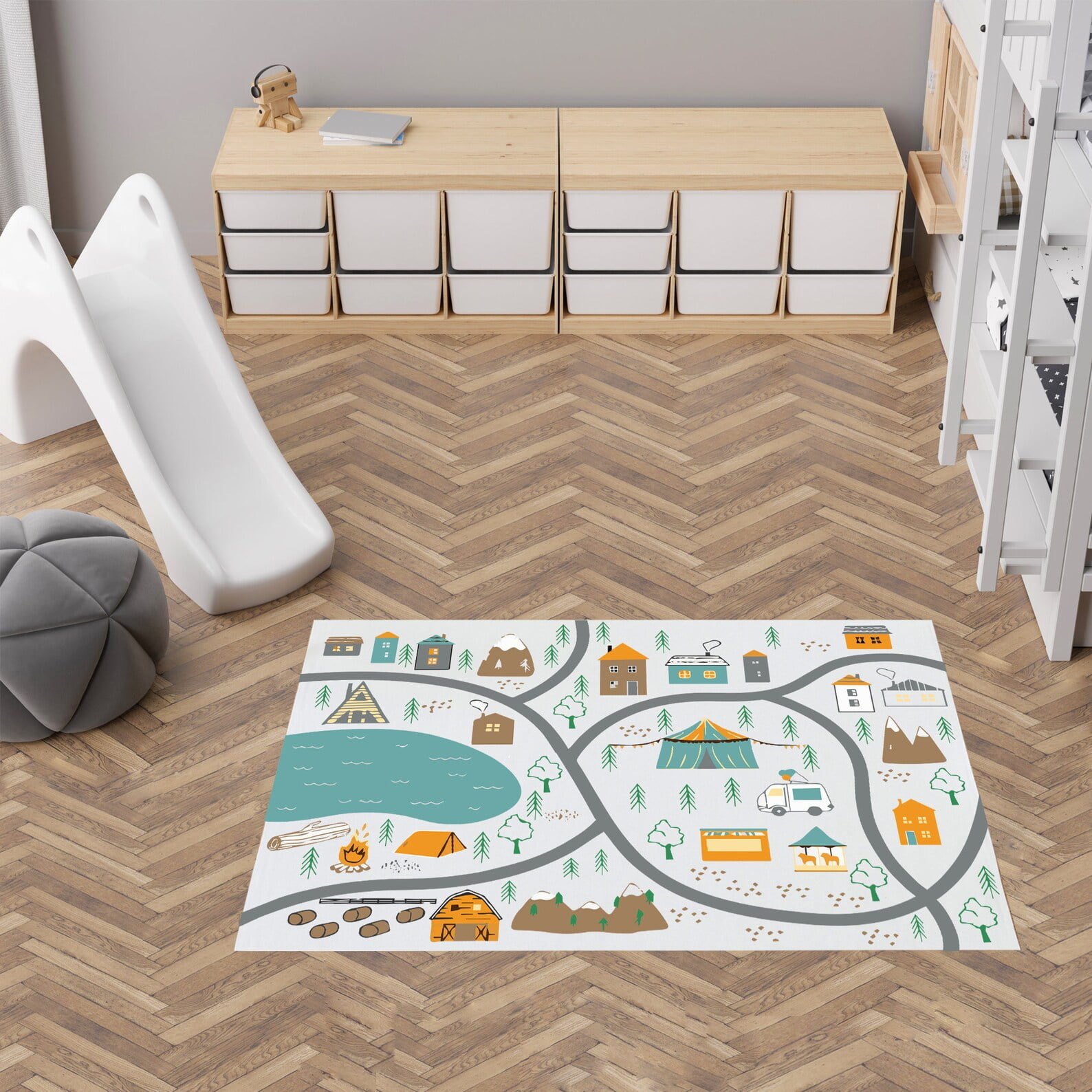 Kids playroom area rug, circus on the way Playroom Nursery Decor, baby