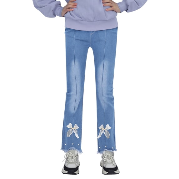 Toddler Girls Pants Kids Casual Jeans Elastic Waist Denim Wide Leg Trousers Pants for Girls Size 3-4T