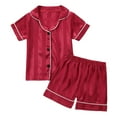 thumbnail image 1 of Kids short Pajama Set, boys girls striped satin Loungewear, short sleeve button shirts with shorts summer lightweight homewear outfits 7Y, 1 of 9