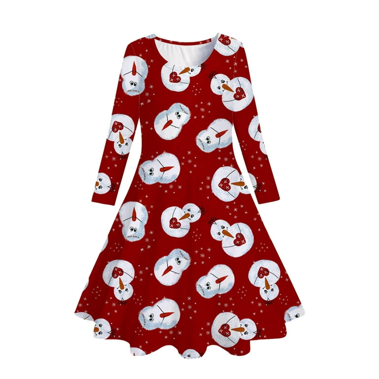 Kids toddler Girls Christmas Trees Deer Print Christmas Long Sleeve Party Dress A Line Dress Girls Long Sleeve Dresses Sleeveless Dresses for Kids 4 Years Old Girl Clothes Dress Baby Leotard Dress