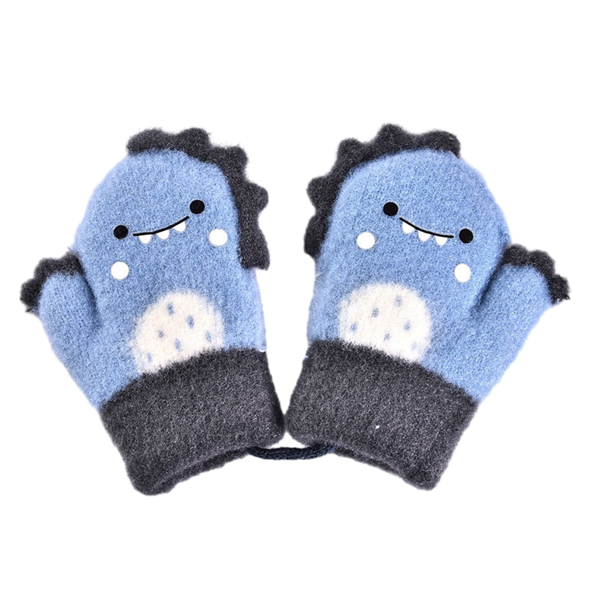 Kids toddler mittens with string cartoon winter knitted warm wool