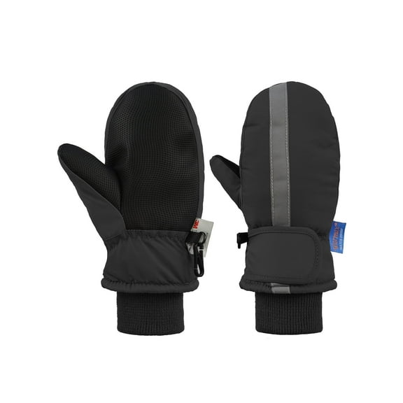 Kids Winter Gloves Ski Snow Waterproof Warm Cold Weather Mittens for Toddlers Reflective Black M
