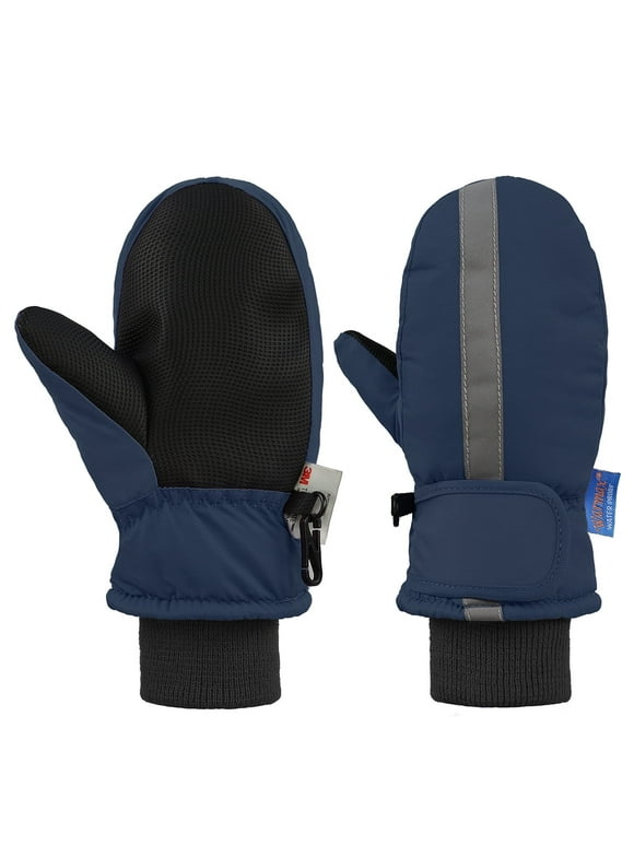 Kids Winter Gloves Ski Snow Waterproof Warm Cold Weather Mittens for Toddlers Reflective Navy blue S