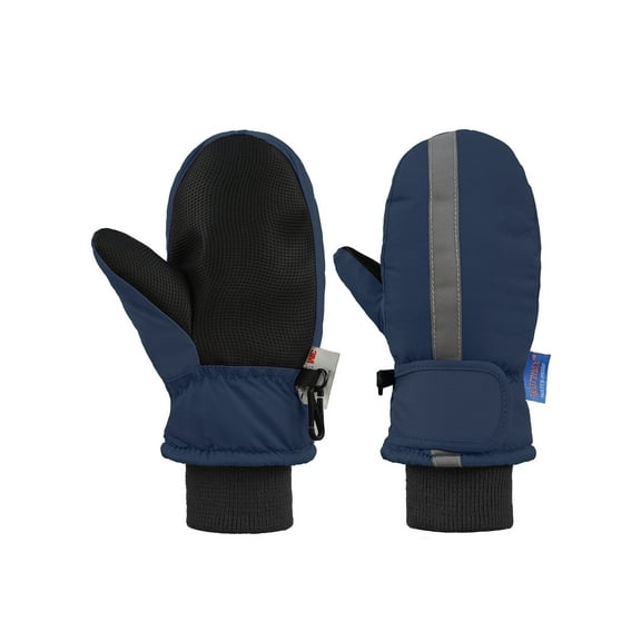 Kids Winter Gloves Ski Snow Waterproof Warm Cold Weather Mittens for Toddlers Reflective Navy blue XS
