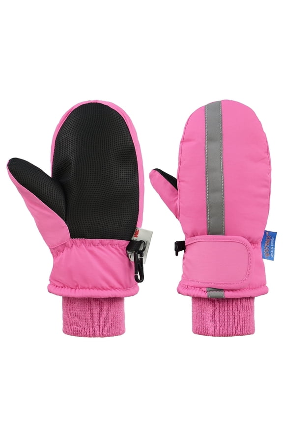 Kids Winter Gloves Ski Snow Waterproof Warm Cold Weather Mittens for Toddlers Reflective Pink XS