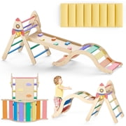 KidsBuddy Pikler Triangle Set with Cushion, 9-in-1 Kids Climbing Toys for Toddlers 1-3 Inside,Montessori Toddler Climbing Toys Indoor,Baby Playground for Children Rocket Pattern