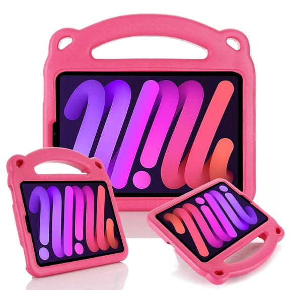 KidsProof Case for iPad Mini 6 2021, Allytech Lightweight Case with Pencil Holder Shock Proof Handle Friendly Convertible Stand Panda Pattern Case for iPad Mini 8.3" 6th Gen 2021, Rose