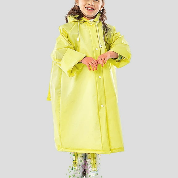 KidsRaincoat, Gaqring Windproof Waterproof ChildrensRain Jacket, EVA Material Lightweight Hooded Poncho with Backpack for Outdoor School, Yellow