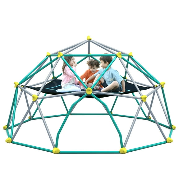 Kidsbuddy 10ft Geometric Dome Climber Play Center, Kids Climbing Dome Tower with Hammock, Rust & UV Resistant Steel Supporting 1000 LBS