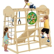 Kidsbuddy 9-in-1 Indoor Jungle Gym, Indoor Playground for Kids, Gym Equipment for Backyard, Wooden Climber Set with Swing, Slide, Monkey Bars,Climbing Neting,Climbing Ladder, Dart BoardCar Pattern