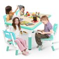 thumbnail image 1 of Kidsbuddy Kids Table and 4 Chairs Set Height Adjustable Toddler Play Activity Table Set with Graffiti Tabletop Children Activity Table for Reading, Drawing, Eating(Mint Green), 1 of 8
