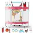thumbnail image 1 of Kidsbuddy Toddler Trampoline for Kids, 60'' Toddler Mini Trampoline with Enclosure Net, Indoor Outdoor 5FT Kids Trampoline with Swing Basketball Hoop, Gifts for Boys Girls, 440LB, Pink, 1 of 8