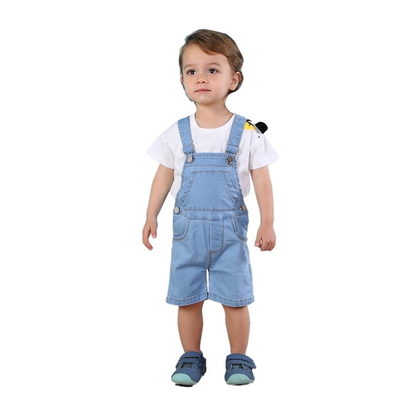 KIDSCOOL Toddler Denim Shorts Overalls Unisex Infant Baby Jean Shortalls,Light Blue,9-12 Months