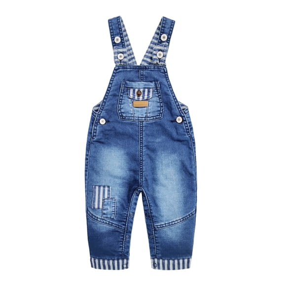 Kidscool Space Baby Boys Easy Diaper Changing Snap Legs Bib Pocket Patched Denim Overalls,Blue,2-3 Years