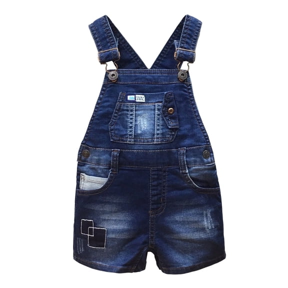 Kidscool Space Baby Easy Diaper Changing Patchwork Decor Fashion Jeans Shortalls,Blue,12-18 Months