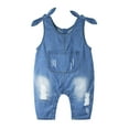 thumbnail image 1 of Kidscool Space Baby Girls Big Bib Pocket Ripped Bowknot Decor Jeans Coveralls,Blue,2-3 Years, 1 of 6