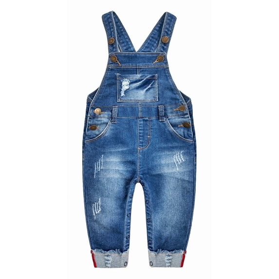 Kidscool Space Baby&Little Boys Big Bib Pocket Ripped Distressed Cotton Denim Overalls,Blue,4-5 Years