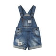 thumbnail image 1 of Kidscool Space Baby & Little Boys Big Bib Pocket Stripe Cuffed Bottom Denim Shortalls,Blue,2-3 Years, 1 of 8