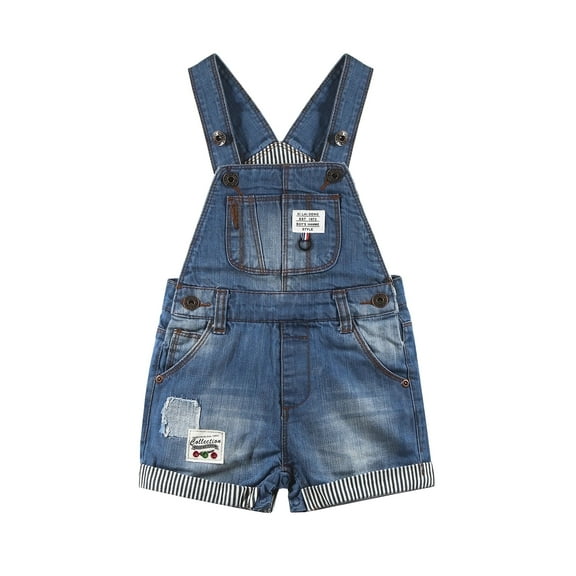 Kidscool Space Baby & Little Boys Big Bib Pocket Stripe Cuffed Bottom Denim Shortalls,Blue,2-3 Years