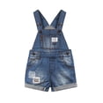 thumbnail image 1 of Kidscool Space Baby & Little Boys Big Bib Pocket Stripe Cuffed Bottom Denim Shortalls,Blue,3-4 Years, 1 of 8