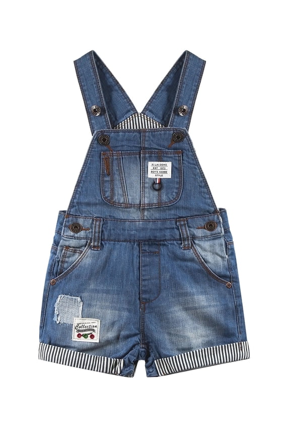 Baby & Little Boys Big Bib Pocket Stripe Cuffed Bottom Denim Shortalls,Blue,4-5 Years
