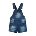 thumbnail image 1 of Kidscool Space Baby & Little Boys Dinosaur Car Embroidered Ripped Fashion Denim Shortalls,Blue,12-18 Months, 1 of 7