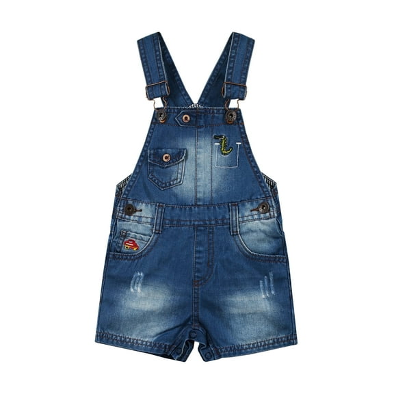 Kidscool Space Baby & Little Boys Dinosaur Car Embroidered Ripped Fashion Denim Shortalls,Blue,6-12 Months