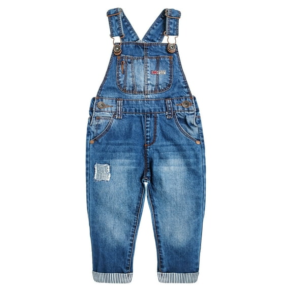 Kidscool Space Baby&Little Boys Girls Big Bib Pocket Patched Washed Cotton Denim Overalls,Blue,2-3 Years