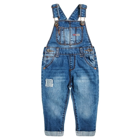 Kidscool Space Baby&Little Boys Girls Big Bib Pocket Patched Washed Cotton Denim Overalls,Blue,9-12 Months