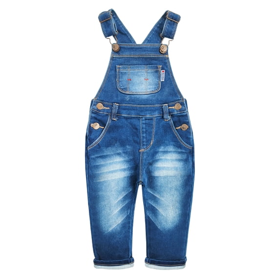 Kidscool Space Baby Little Boys Girls Big Bib Pocket Washed Cotton Denim Overalls,Blue,3-4 Years