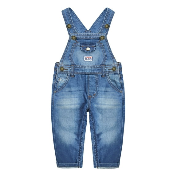 Kidscool Space Baby&Little Boys Girls Easy Diaper Changing Snap Legs Big Bib Pocket Denim Overalls,Blue,12-18 Months