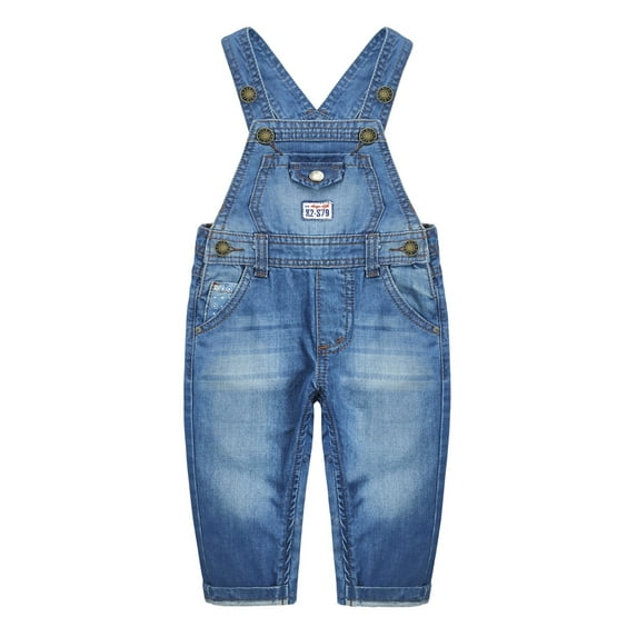 Kidscool Space Baby&Little Boys Girls Easy Diaper Changing Snap Legs Big Bib Pocket Denim Overalls,Blue,18-24 Months