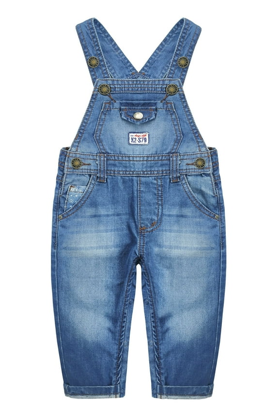 Baby&Little Boys Girls Easy Diaper Changing Snap Legs Big Bib Pocket Denim Overalls,Blue,18-24 Months