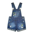 thumbnail image 1 of Kidscool Space Baby & Little Girls Rainbow Animal Embroidered Cuffed Fringe Bottom Denim Shortalls,Blue,4-5 Years, 1 of 6