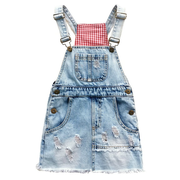 Kidscool Space Baby Little Girls Shimmering Powder Decor Denim Overall Dress,Blue,4-5 Years