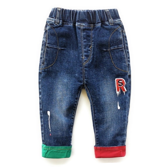 Kidscool Space Baby Toddler Different Color Leg Opening Letters Decor Fashion Jeans,Blue,3-4 Years