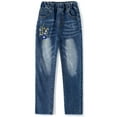 thumbnail image 1 of Kidscool Space Girls Floral Embroidered Ripped Washed Elastic Waist Jeans,Flower and Bowknot,7-8 Years, 1 of 4