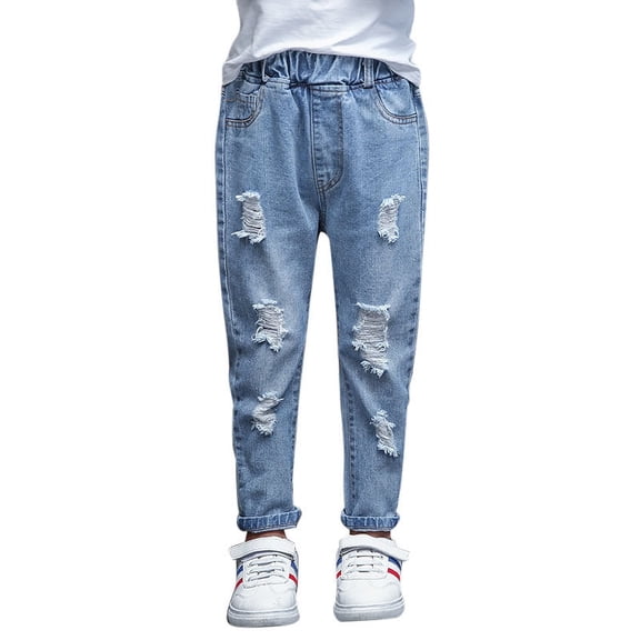 Kidscool Space Girls Ripped Holes Damaged Fashion Jeans,Blue,6-7 Years