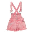 thumbnail image 1 of Kidscool Space Girls Stars Rose Embroidered Raw Edge Ripped Fashion Denim Shortalls,Pink,5-6 Years, 1 of 6