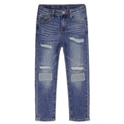 Kidscool Space Kids Ripped Fashion Elastic Band Inside Patched Slim Jeans,Blue,4-5 Years